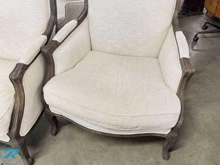 (2) Upholstered Armchairs with Carved Wooden Frames - Roller Auctions
