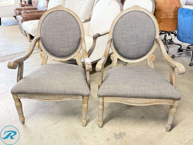 (2) Upholstered Oval-Back Armchairs with Wooden Frames