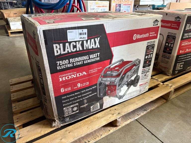 New Black Max 7500 Running Watt Electric Start Generator Powered by Honda - Roller Auctions