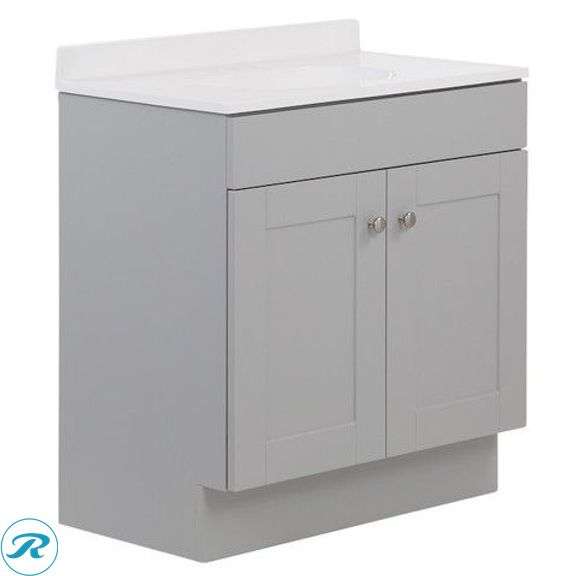 (1) Display Model- Project Source Dover 30-in Light Gray Single Sink Bathroom Vanity with White Cultured Marble Top (Total of 1 Vanity with Top) (Some minor scratches See Photos)