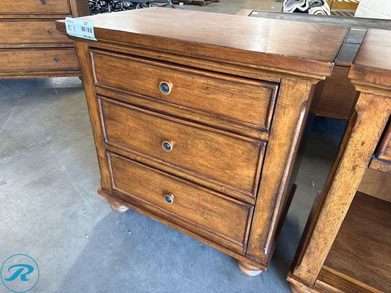Dresser with Three Drawers and Open Shelves, 44 in x 18 in x 38”h with (2) Nightstands, 28 in x 18 in x 29”h - Roller Auctions