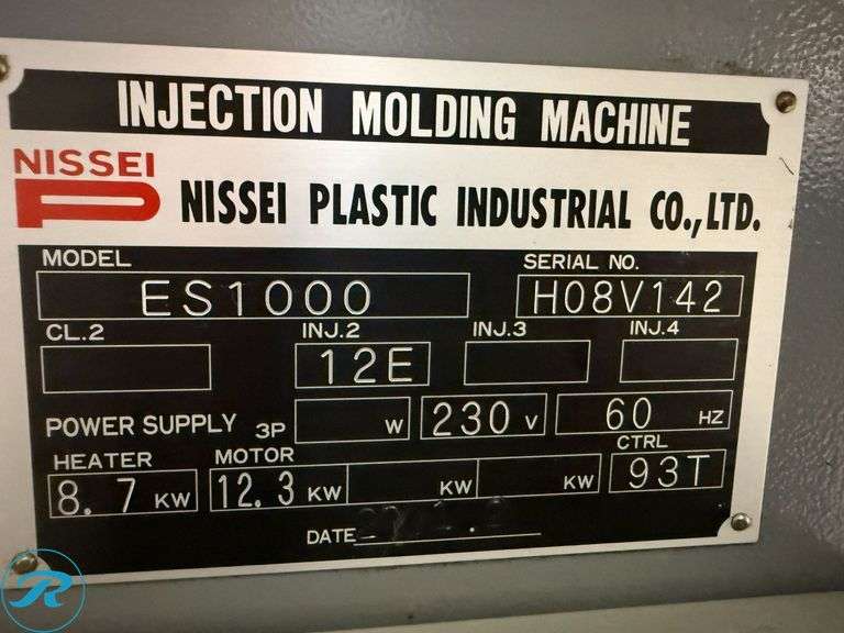 2001 Nissei ES1000 Eljection 100-Ton Injection Mold Machine (s/n H08V142) with Motan Hopper, Transformer and Power Control Box - Roller Auctions