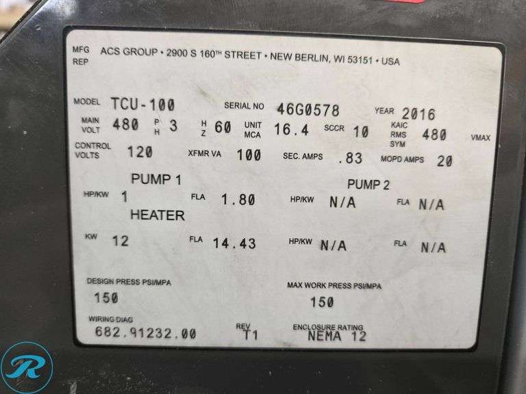 2016 AEC TCU-100 Temperature Control Unit, 480V, 3PH - Roller Auctions