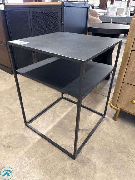 Black Metal Side Table with Two Tiers, 18 in x 18 in