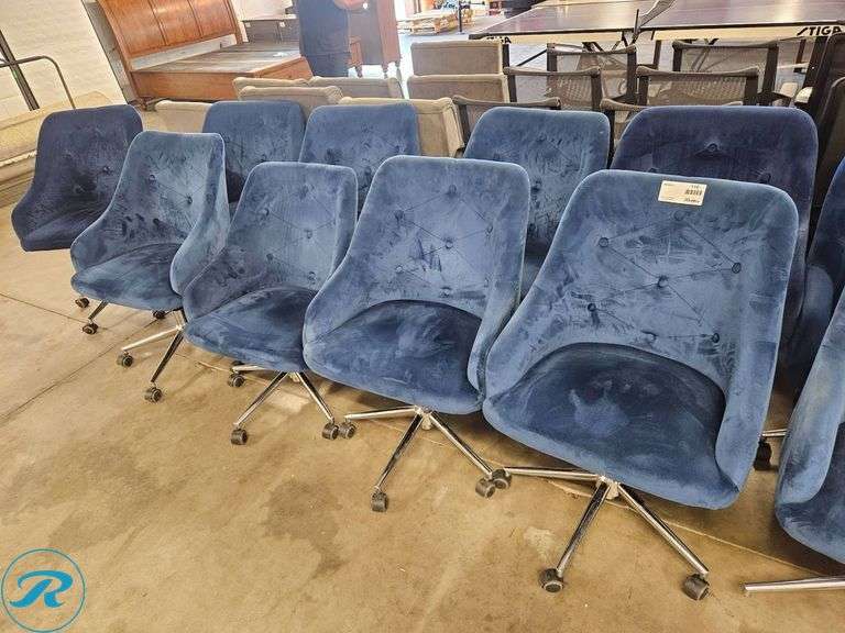 (9) Blue Upholstered Swivel Office Chairs with Metal Bases - Roller Auctions