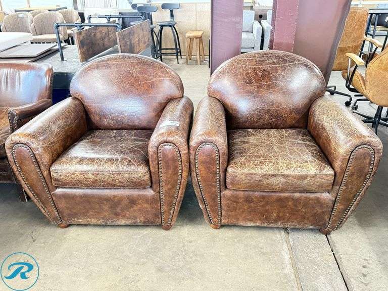 (2) Leather Club Chairs with Nailhead Trim