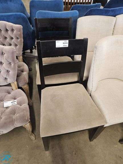 (2) Wooden Chairs with Beige Upholstered Seats - Roller Auctions