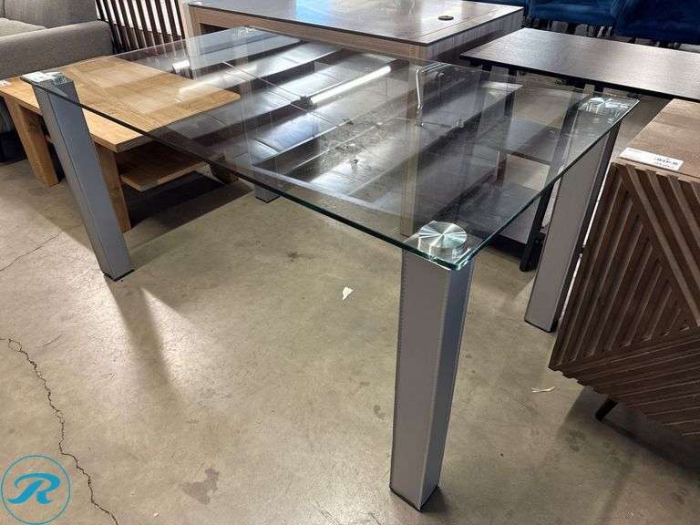 Glass Top Table with Metal Legs, 59 in x 35 in