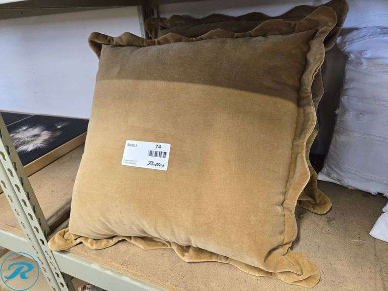 Square Tan Pillows with Ruffled Edges - Roller Auctions