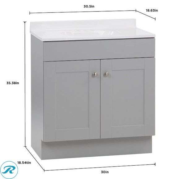 (1) Display Model- Project Source Dover 30-in Light Gray Single Sink Bathroom Vanity with White Cultured Marble Top (Total of 1 Vanity with Top) (Some minor scratches See Photos) - Roller Auctions