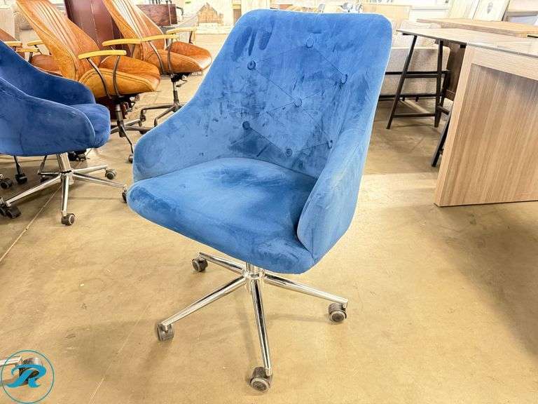 (9) Blue Upholstered Swivel Office Chairs with Metal Bases - Roller Auctions