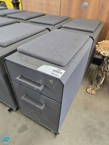 (2) Vari Metal Rolling File Cabinet with Cushioned Top and Two Drawers - Roller Auctions