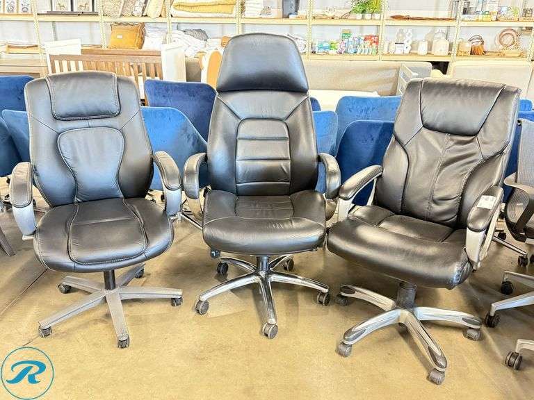 (3) Black Faux Leather Office Chairs with Rolling Bases