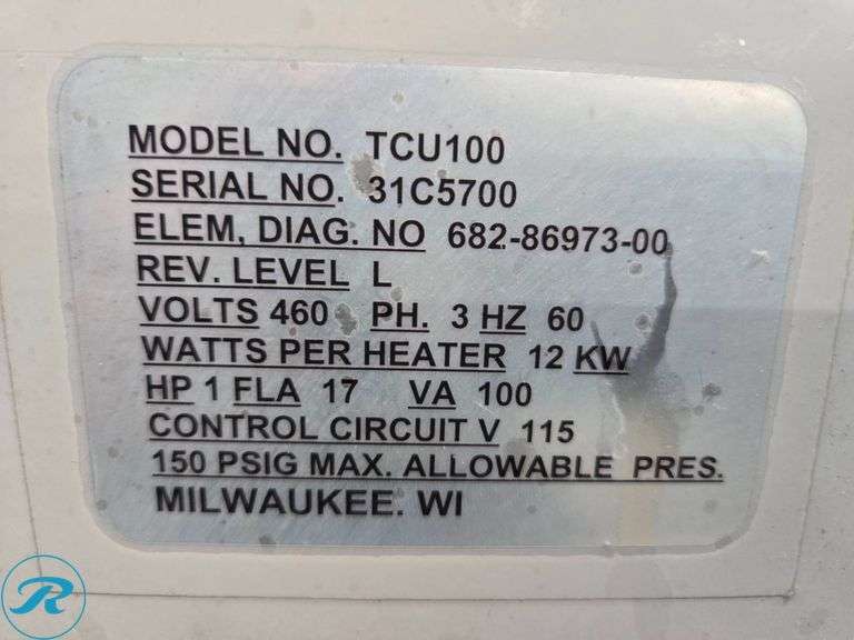 AEC TCU-100 Temperature Control Unit, 460V, 12kW, 3PH - Roller Auctions