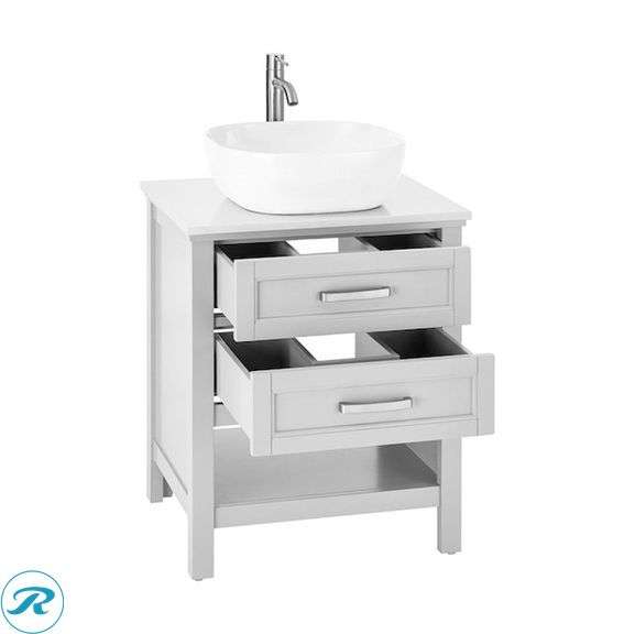 (1) Display Model- Style Selections Cromlee 24-in Light Gray Single Sink Bathroom Vanity with White Engineered Stone Top (Faucet Included) (total of 1 Vanity with Top) (see photos) - Roller Auctions