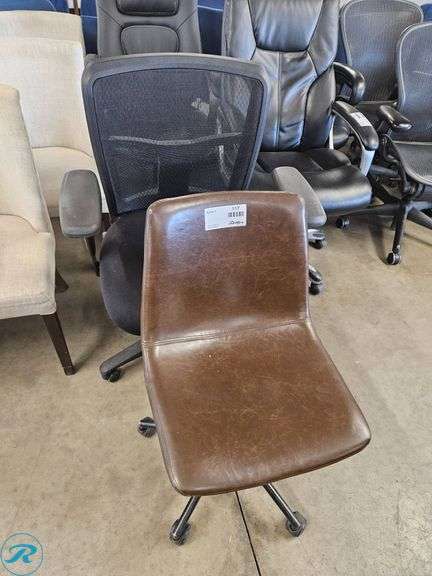 (2) Rolling Office Chairs, Brown and Black, Adjustable - Roller Auctions