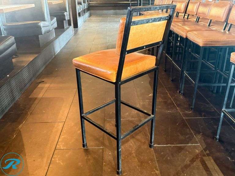 (16) Metal Frame Bar Chairs with Brown Upholstered Seats and Backs - Roller Auctions