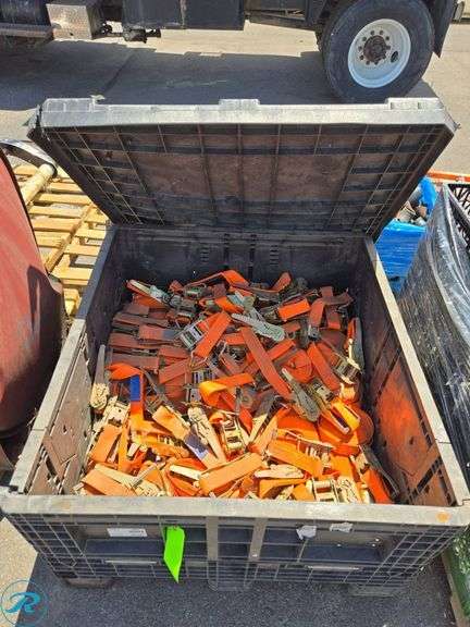 Collapsible Bulk Storage Container with Orange Tie Down Straps - Roller ...