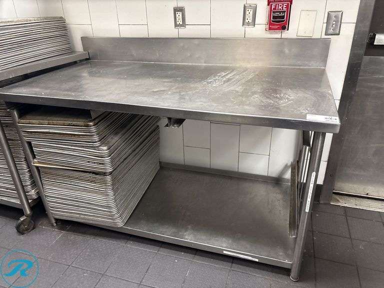 Stainless Steel Work Table with Lower Shelf and 6″ Backsplash, 60″ x 30″ x 35″H