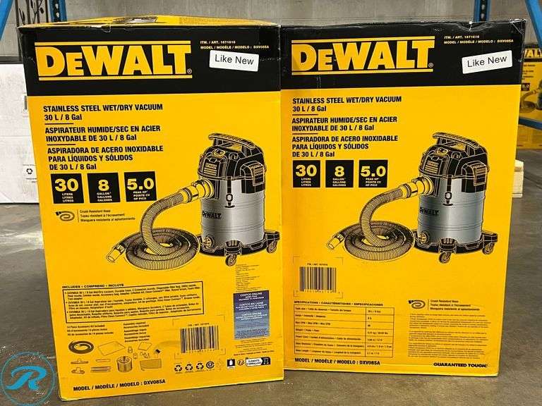DeWalt 8 Gallon Wet/Dry Vacuum - Like New - (1) Missing Filter - TWO - Roller Auctions