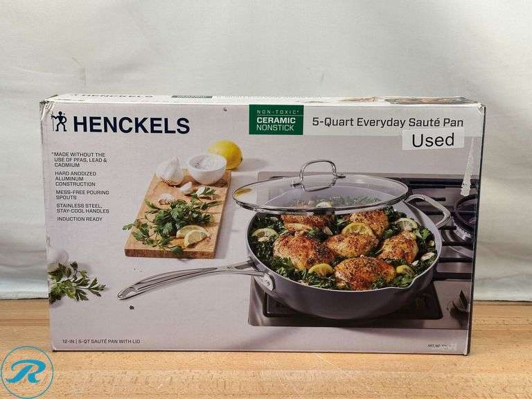 Tramontina 3-pack Hard Anodized Aluminum Ceramic Nonstick Fry Pan Set- Used; Henckles: Non- Toxic Ceramic Non- Stick 5 Qt Everyday Sautee Pan- Used - Roller Auctions
