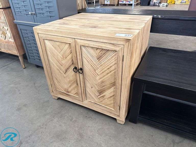 (2) Wood Cabinets with Chevron Patterned Doors
