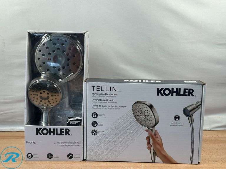 Kohler Prone 3-in-1 Multifunction Shower Head with PowerSweep- Used; Kohler Tellin Multifunction 1.75GPM Handshower- Used - Roller Auctions