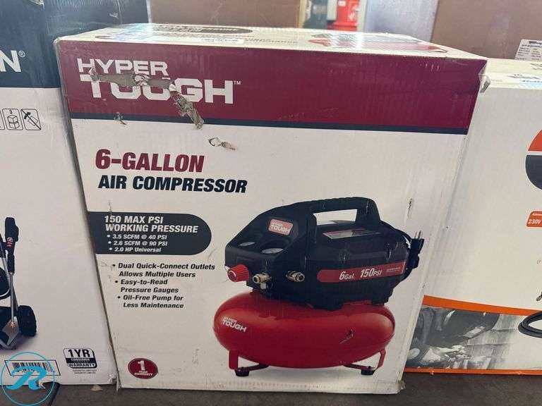 New Hyper Tough 6-Gallon Air Compressor, 150 Max PSI, Electric - Roller Auctions