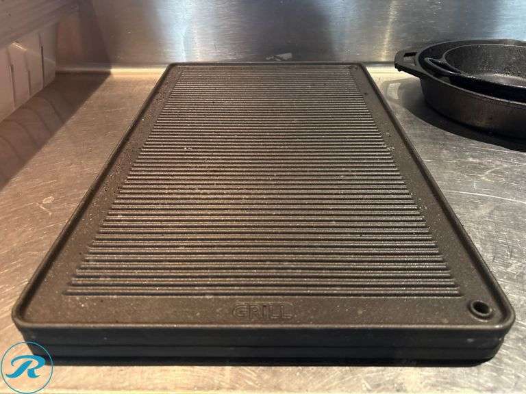 Cast Iron Pans, Sizzle Plates, (2) Griddle Pans, and Aluminum Pot - Roller Auctions
