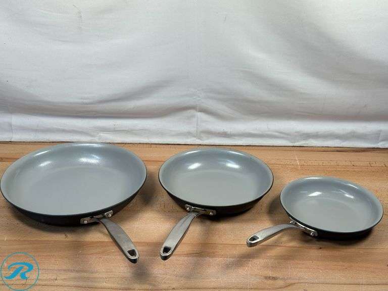 (3) Tramontina: Professional Quality Hard Anodized Ceramic 12in, 10in, & 8in Pans- Used - Roller Auctions