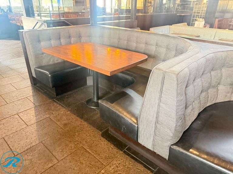 Dining Booth and Table Package; Booths: (1) 118 in x 84 in, (8) 90 in x 54 in, and (3) 78 in x 74 in and Tables; (3) 50 in x 30 in, (1) 72 in x 30 in, (4) 47 in x 30 in, and (4) 43 in x 30 in - Roller Auctions