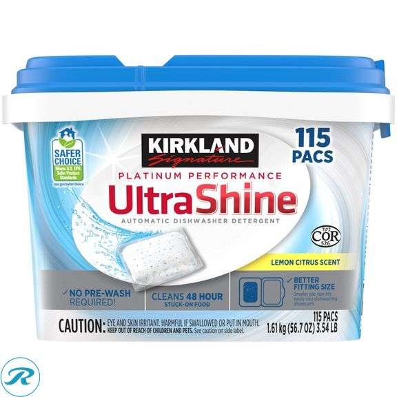 (4) Kirkland Signature Platinum Performance UltraShine Dishwasher Detergent Pacs, 115-count - New - (1) Used/ Open Box/ Missing Some - Roller Auctions