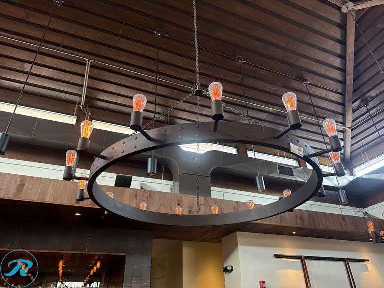 Metal Circular Chandelier with Exposed Bulbs, 60 in - Roller Auctions