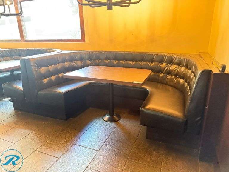Dining Booth and Table Package; Booths (3) 92 in x 55 in and (2) 72 in x 55 in and  (3) tables 44 in x 33 in and (2) tables 33 in x 30 in - Roller Auctions
