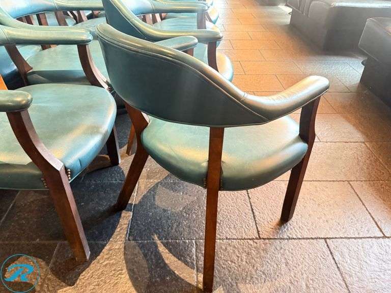 (22) Mid-Century Style Wood Frame Chairs with Teal Upholstery - Roller Auctions