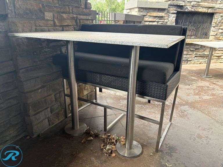 Bar Height Outdoor Dining Set with Wicker Benches and Stone Tabletop, 50” x 32” - Roller Auctions