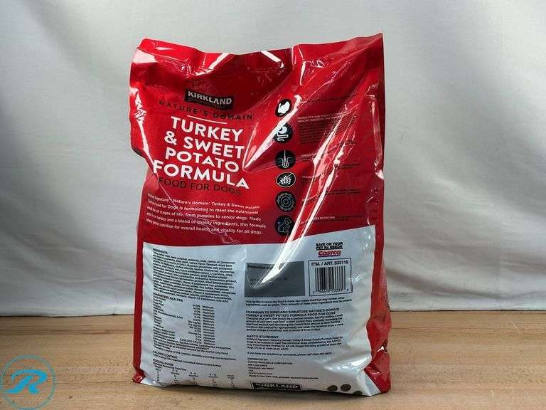 Kirkland Signature Nature's Domain Turkey and Sweet Potato Dog Food 35 lb.- New, Damaged Package; Kirkland Signature Chicken and Rice Cat Food 25 lbs.- New/ Damaged Package - Roller Auctions