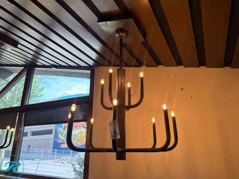 (5) Black Metal Multi-Tiered Chandeliers with Edison-Style Bulbs - Roller Auctions