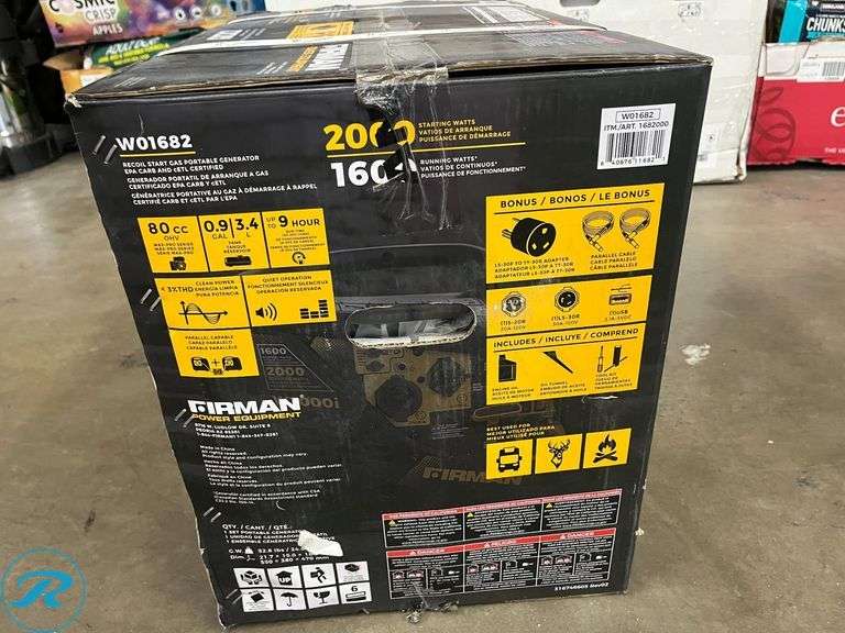Firman 1600W Running / 2000W Peak Gasoline Powered Inverter Generator - New - Roller Auctions