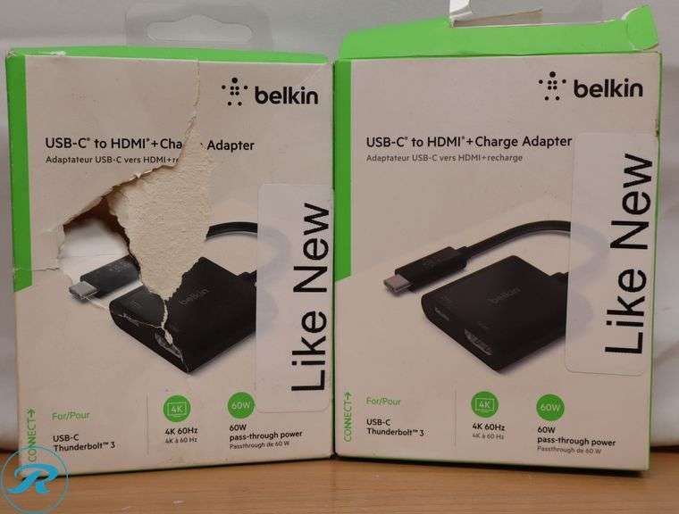 (2) Belkin - USB-C to HDMI Adapter + USBC Charging Port, 4K UHD Video, 60W Passthrough Power, Black - Like New - Roller Auctions