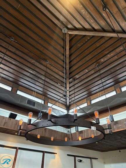 Metal Circular Chandelier with Exposed Bulbs, 60 in - Roller Auctions