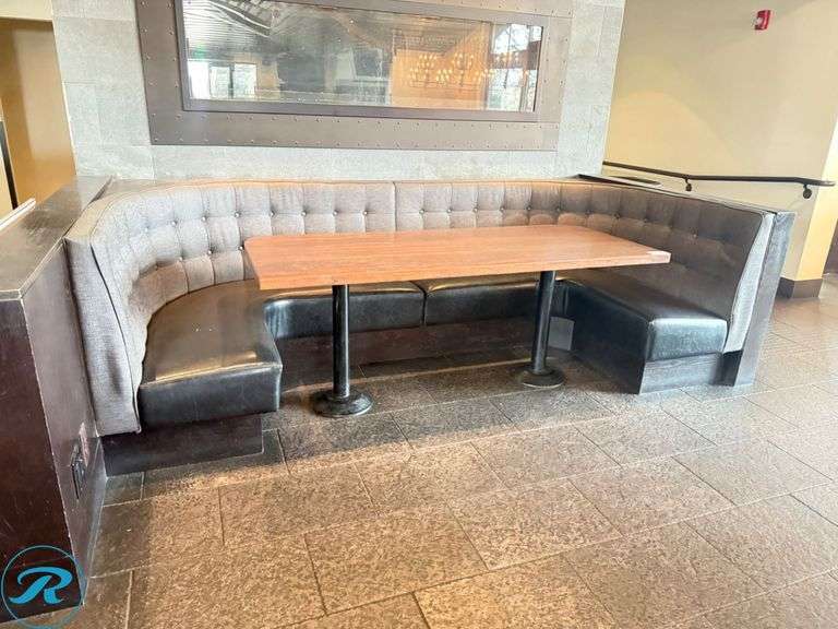 Dining Booth and Table Package; Booths: (1) 118 in x 84 in, (8) 90 in x 54 in, and (3) 78 in x 74 in and Tables; (3) 50 in x 30 in, (1) 72 in x 30 in, (4) 47 in x 30 in, and (4) 43 in x 30 in - Roller Auctions