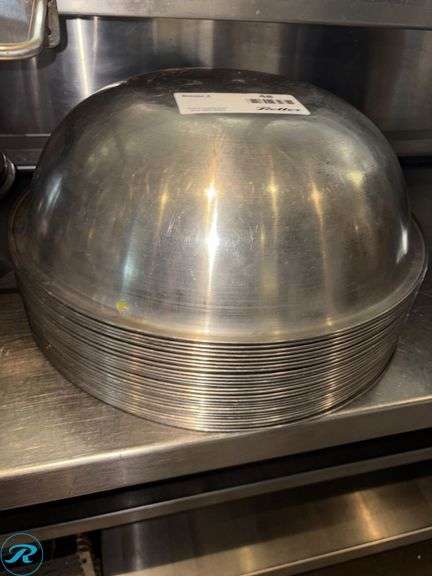 (30) Stainless Steel Mixing Bowls, (12) Aluminum 1/8 Sheet Pans, Sauce Cups - Roller Auctions
