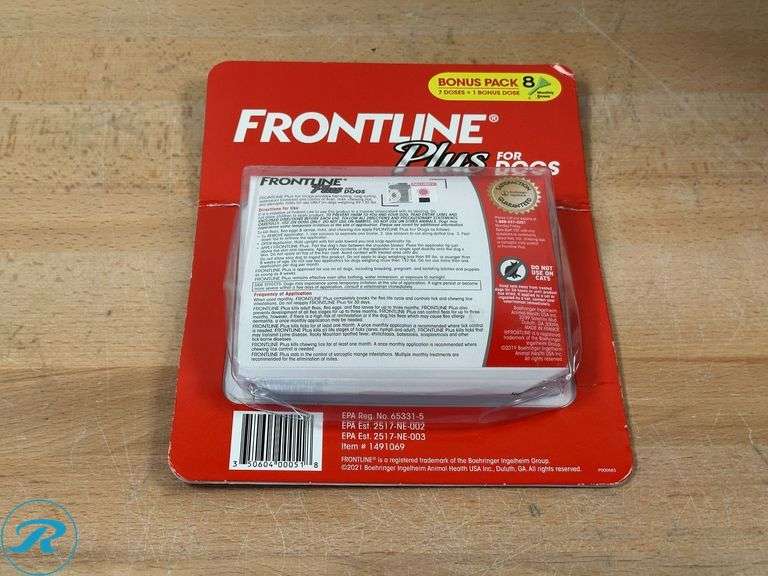 Frontline Plus Flea and Tick Dog Treatment 89-132 lb, 7+1 Doses - New - Roller Auctions