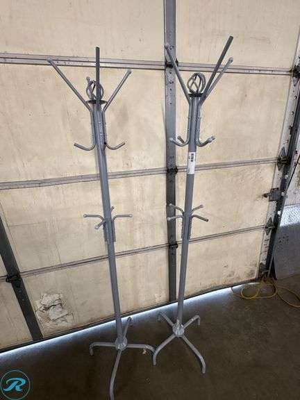 (2) Metal Freestanding Coat Racks with Hooks
