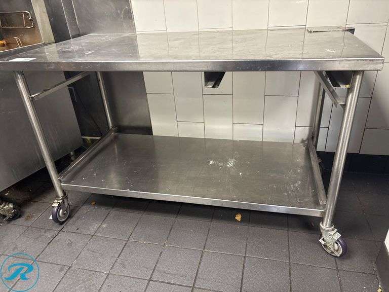 Stainless Steel Work Table with Lower Shelf on Casters, 60” x 30” x 36”H - Roller Auctions