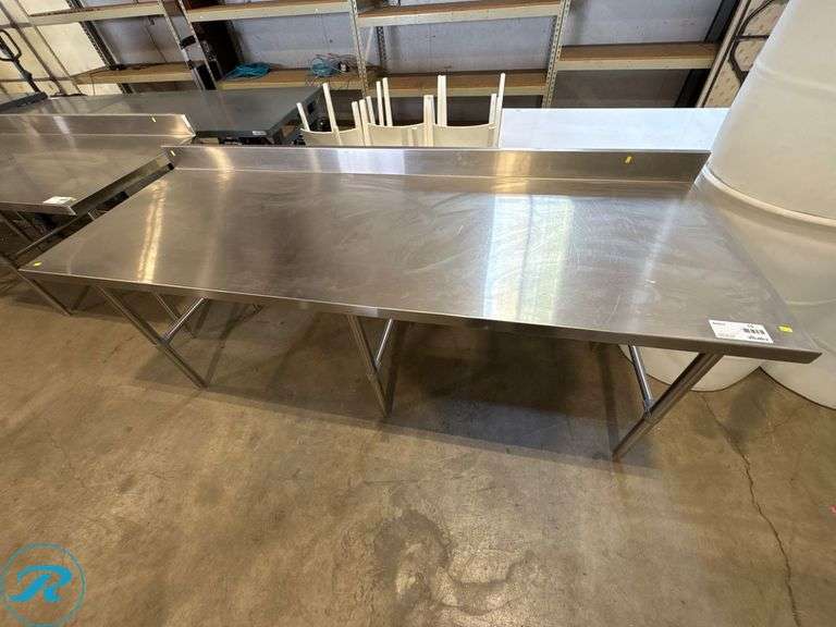 Stainless Steel Work Table with 4" Backsplash, 7’ x 30” x 35”H - Roller Auctions