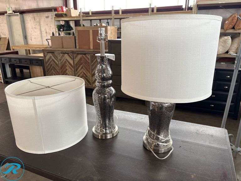 (2) Metal Table Lamps with Shades, Missing Shade Stands
