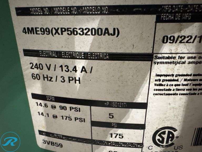 Speedaire Model 4ME99 Vertical Air Compressor, 240V, 60Hz, 3 Phase - Roller Auctions
