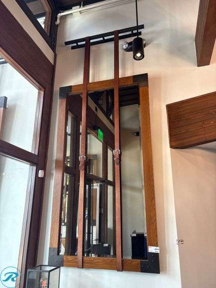 Mirror With Wood Frame and Leather Strap Accents, 7’H x 46″W - Roller Auctions